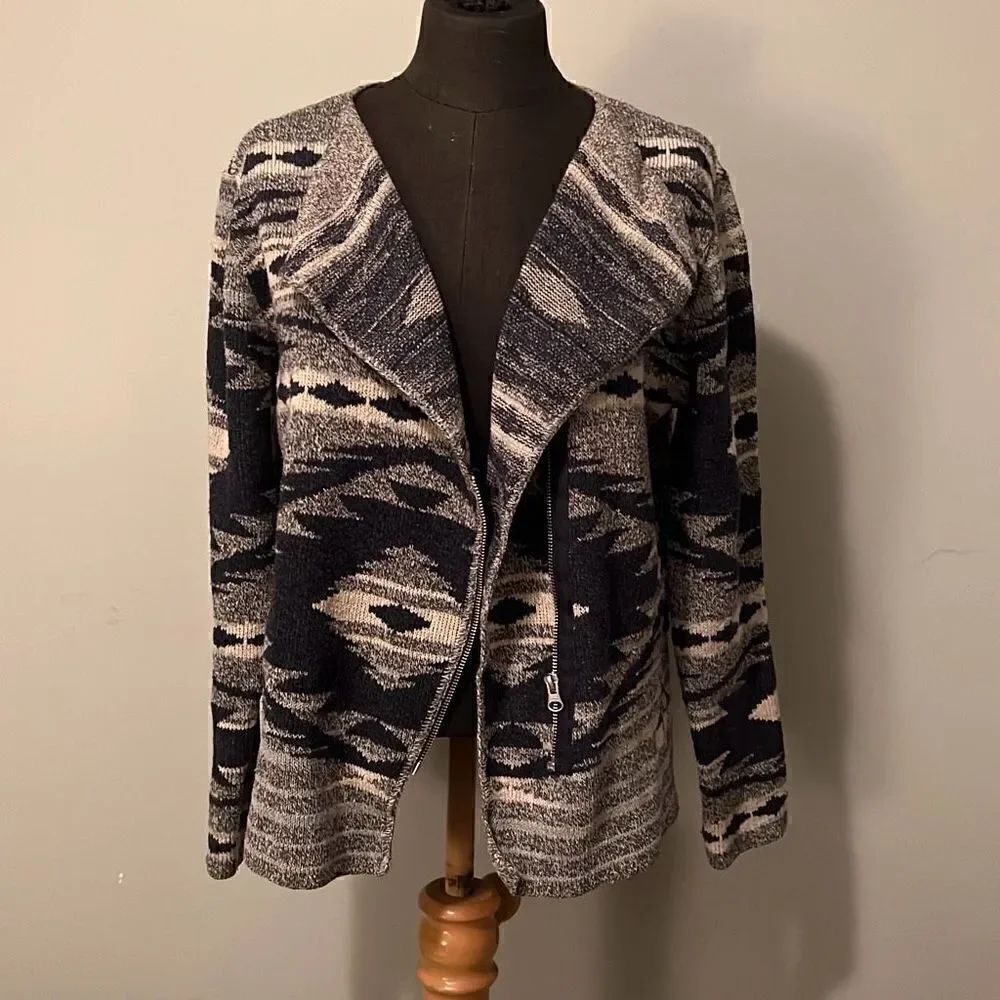 Cotton + Country Women's Full Zip Collared Knit Abstract Sweater